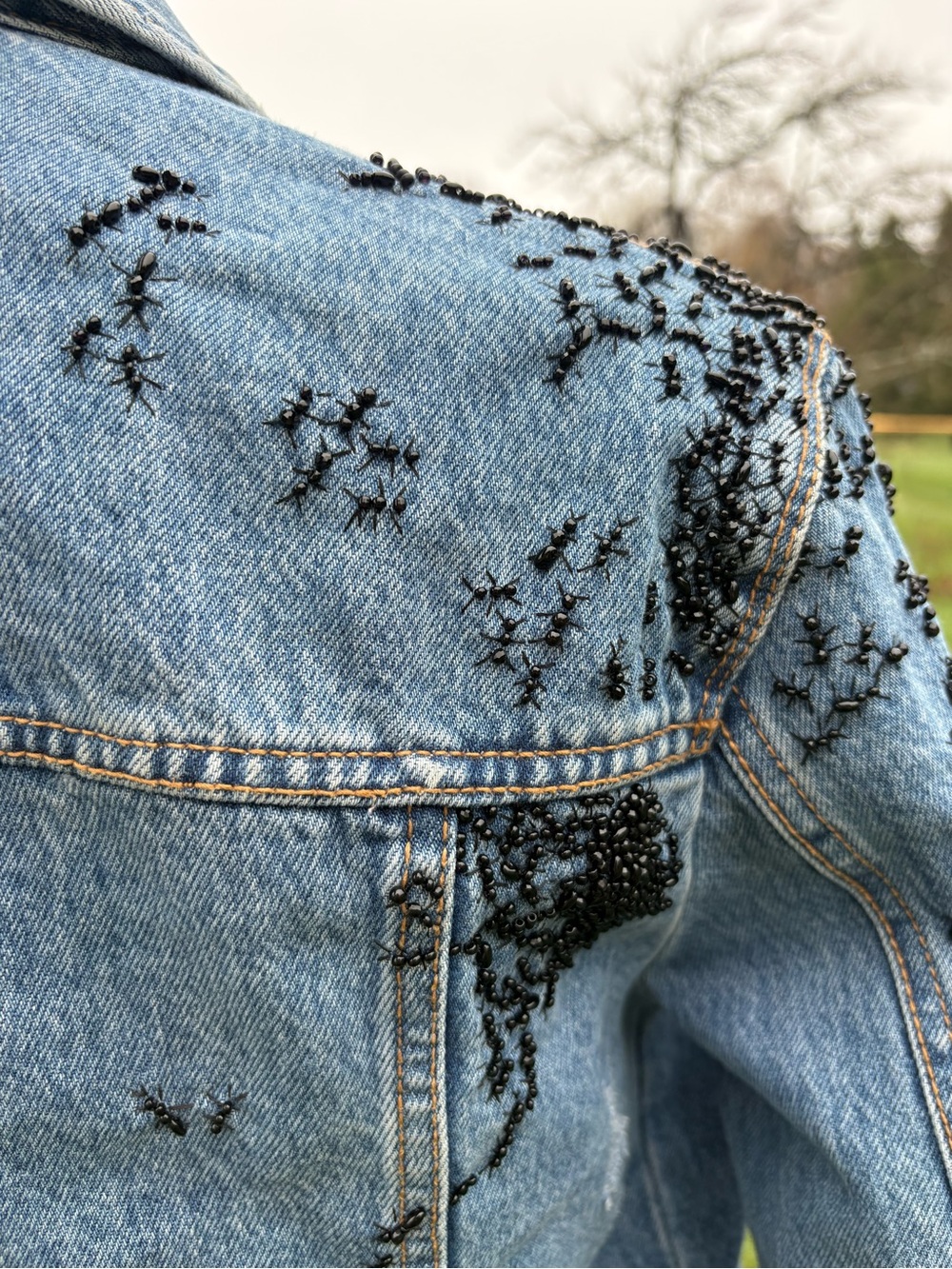 Black beads ANTS Light Blue Women's Jeans Jacket - Picture 3 of 13